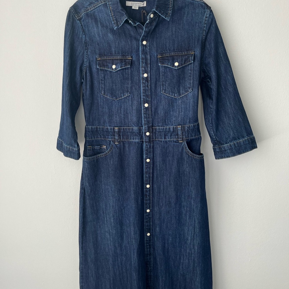All Saints Western 3/4 Sleeve Denim Midi Shirtdress